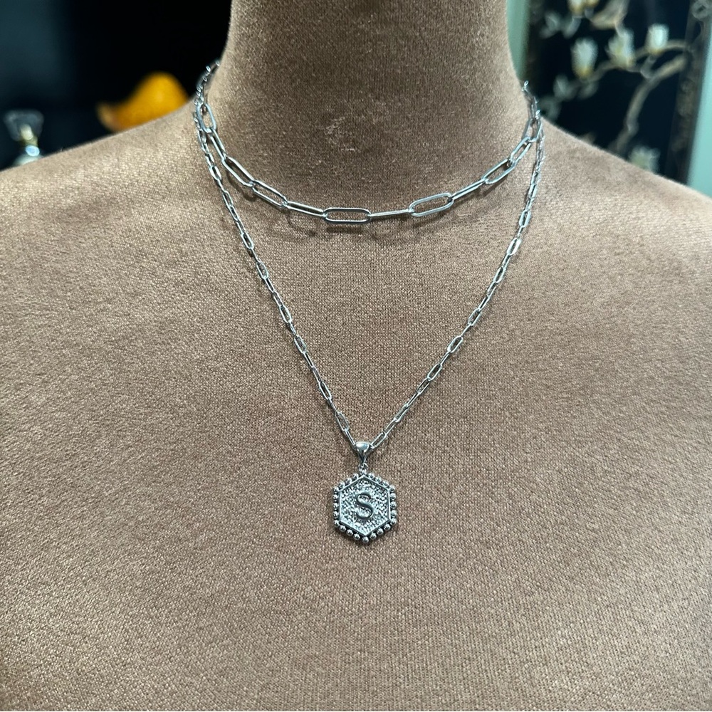 MOOHAM Silver Initial S Necklace. Paper clip necklace